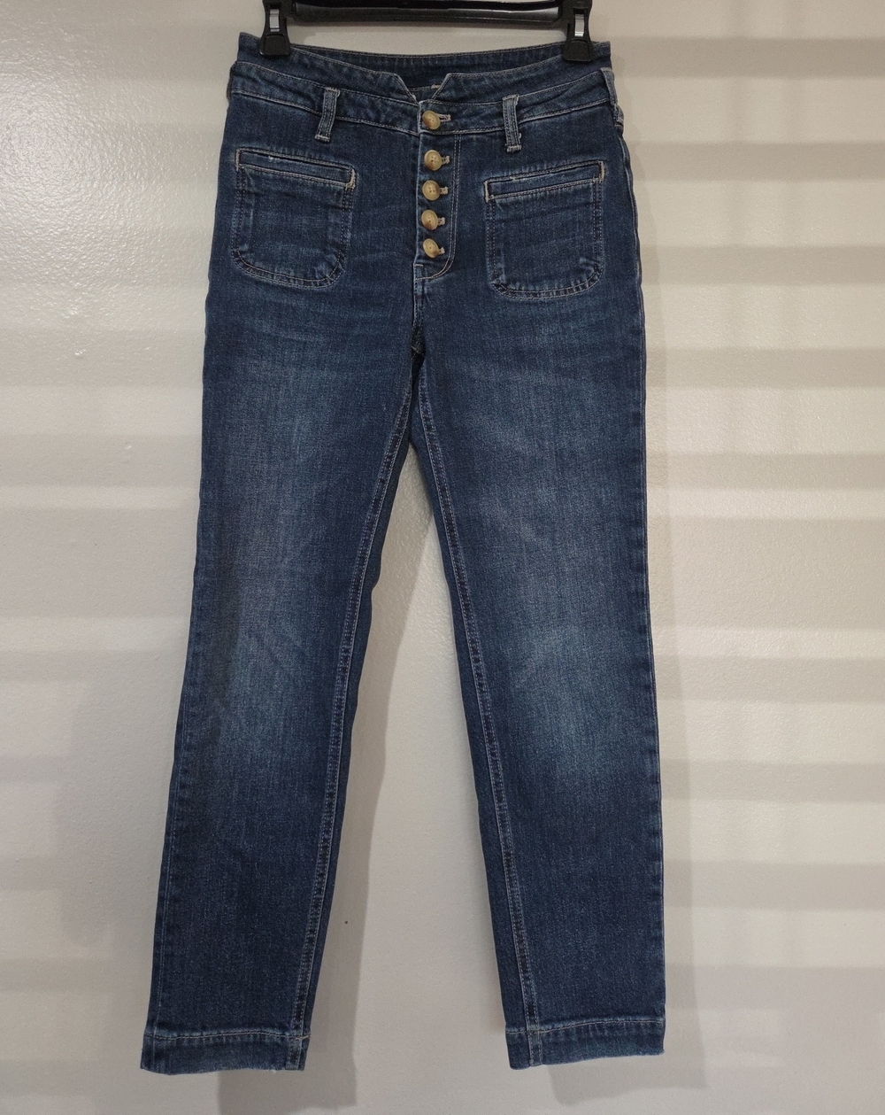 Pilcro and the Letterpress High-Rise Button-Fly Jeans — Dark Blue Denim